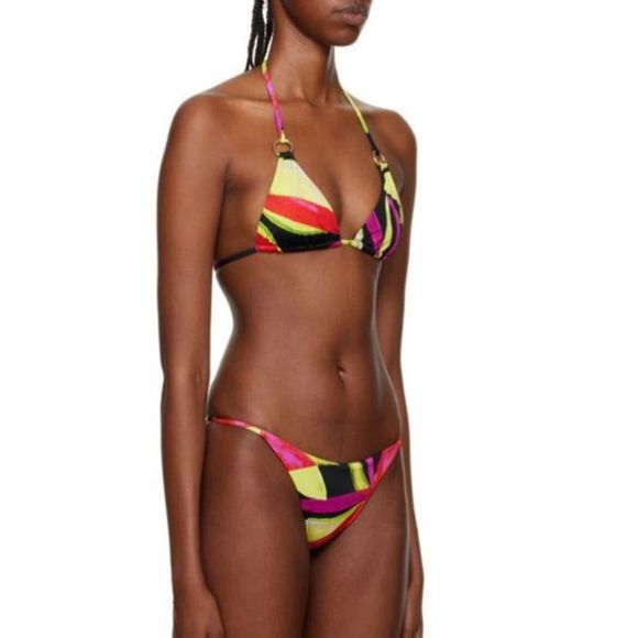 NEW Louisa Ballou Mini Ring Triangle Bikini Electric Pink Flower Medium - Picture 11 of 11